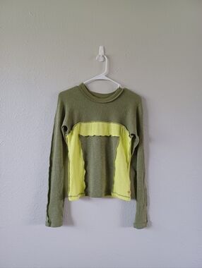 BDG Reverse Stitch Moss Green Knit Long Sleeve Top